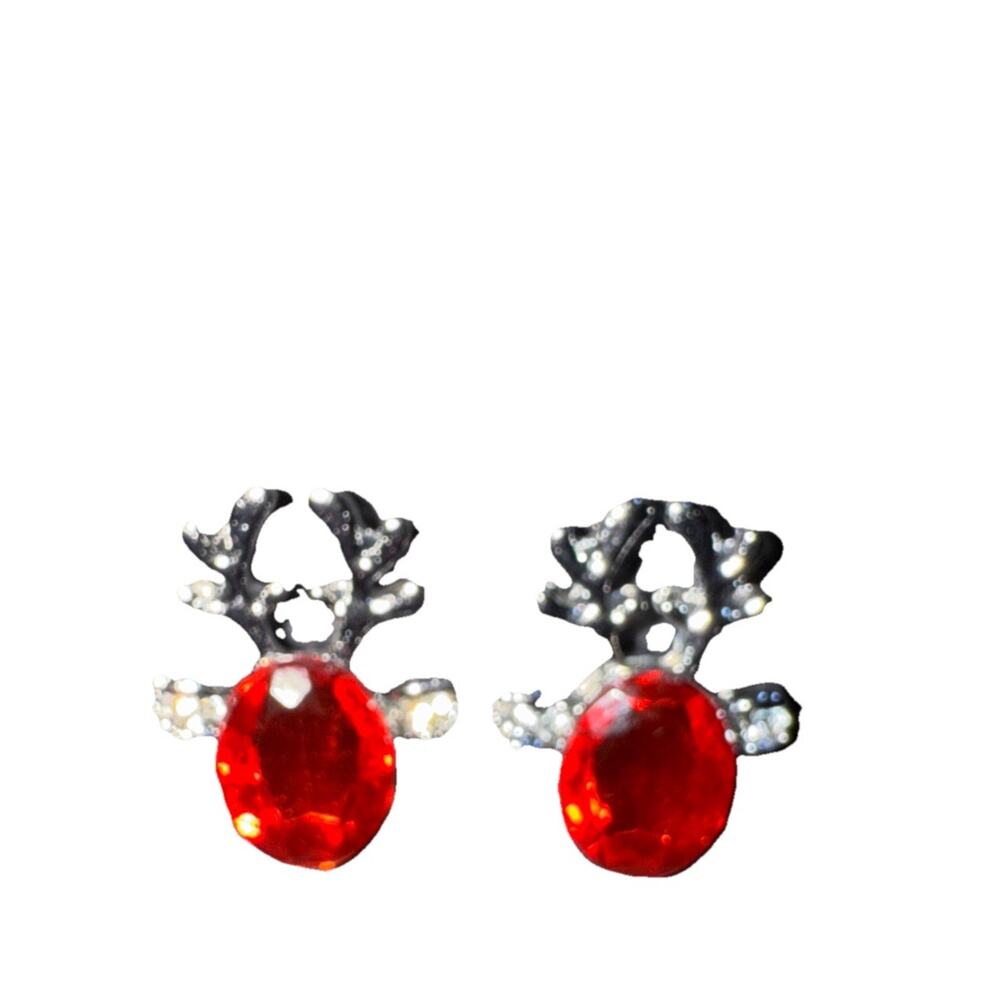 NWT HOLIDAY RED CRYSTAL REINDEER Silverstone STUD PIERCED EARRINGs